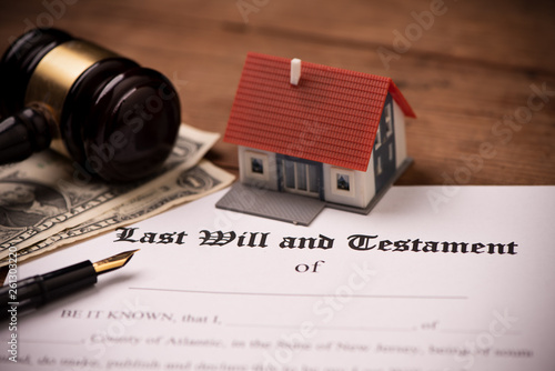 Last will and testament form with gavel photo