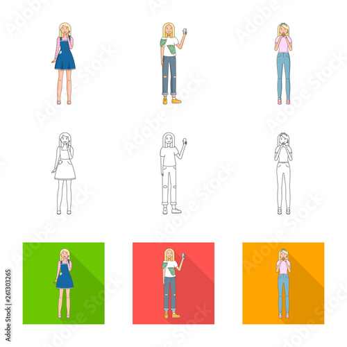 Isolated object of posture and mood sign. Collection of posture and female stock vector illustration.