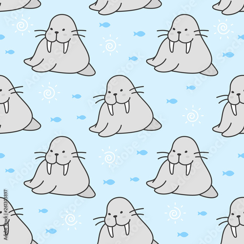 Cute walrus Seamless Pattern Background