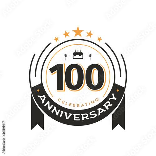 100th Birthday vintage logo template anniversary circle retro isolated vector emblem. One hundred years old badge on white background