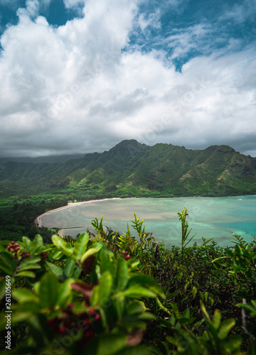 Crouching Lion Oahu, Hawaii. Amazing blue water coast. Paradise