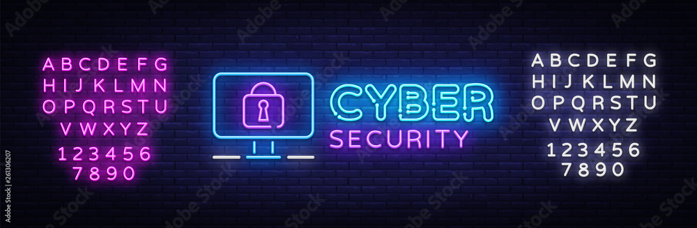 Cyber Security Neon signboard Vector. Internet Security neon sign, design template, modern trend design, night signboard, night bright advertising, light art. Vector. Editing text neon sign Cyber Security Neon signboard Vector. Internet Security neon sign, design template, modern trend design, night signboard, night bright advertising, light art. Vector. Editing text neon sign
