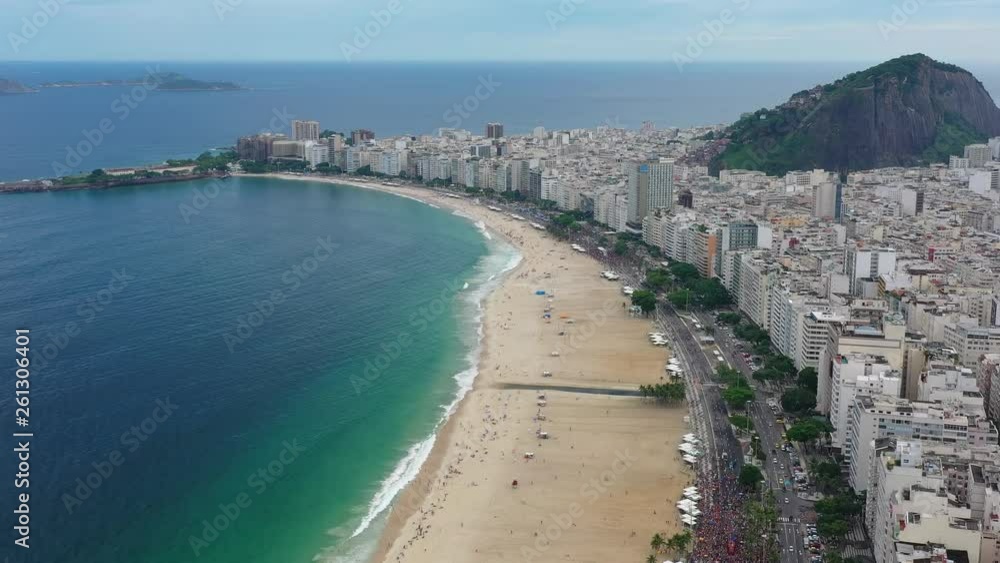 Aerial view of legendary beach Copacabana (Praia de Copacabana) in city of Rio de Janeiro - landscape panorama of Brazil from above, South America Aerial view of legendary beach Copacabana (Praia de Copacabana) in city of Rio de Janeiro - landscape panorama of Brazil from above, South America