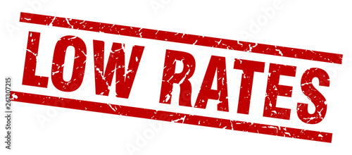 square grunge red low rates stamp