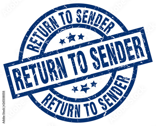 return to sender blue round grunge stamp