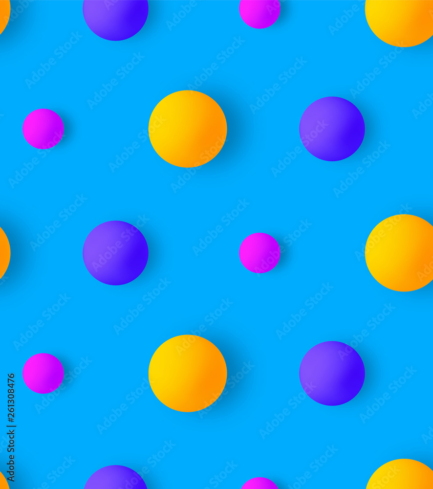 Colorful seamless pattern with 3D sphere. Trendy design. Vector