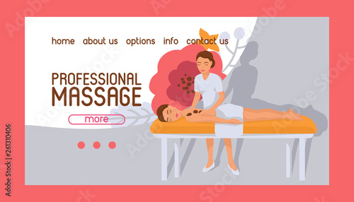 Medical professional massage woman set of banners vector illustration. Osteopaths performing treatment manipulations or massaging their patients. Set of specialists in osteopathy, chiropractic.