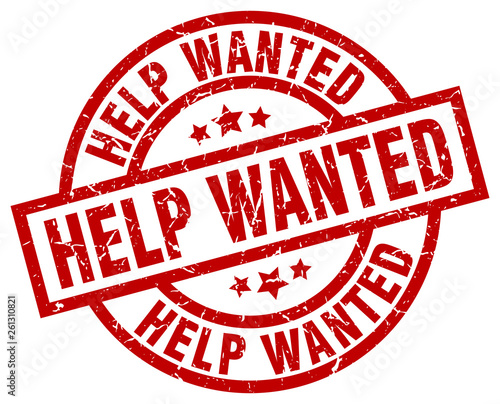 help wanted round red grunge stamp