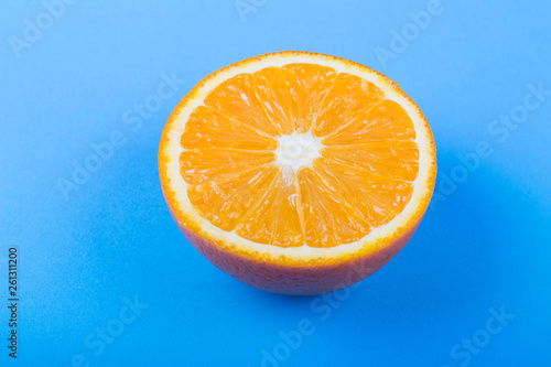 orange slice on blue background