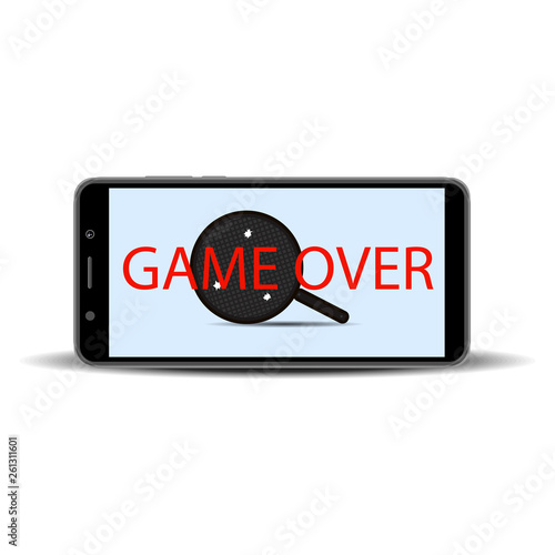 PUBG game on the smartphone screen on a white background. Frying pan with three holes of bullets. Vector illustration