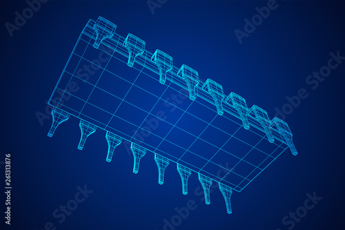 Microchip quantum processor, micro-processor with board electronic CPU wireframe low poly mesh vector illustration