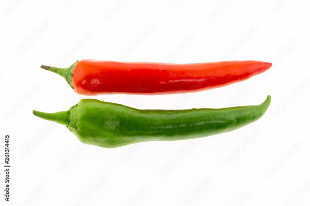 bright red green pepper parallel pods mature vegetable on isolated background bright red green pepper parallel pods mature vegetable on isolated background