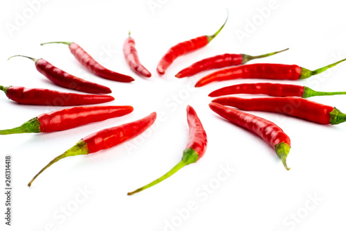 red chili peppers arranged in a circle on a white background isolate design basis cooking Mexican cuisine