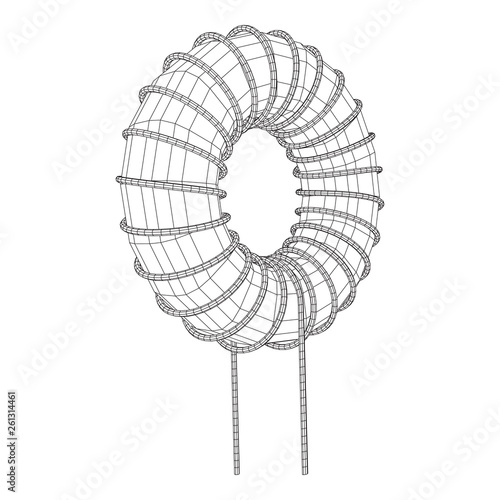 Toroidal Coil Inductor wireframe low poly mesh vector illustration