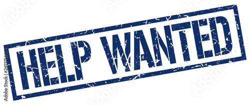 help wanted blue grunge square vintage rubber stamp