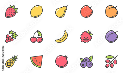 Fruits Vector Line Icons Set. Vegetarianism, Healthy Food, Cooking. Editable Stroke. 48x48 Pixel Perfect.