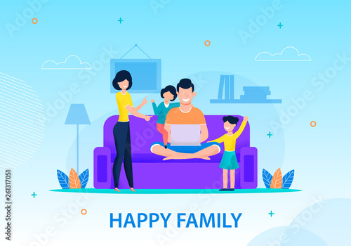 Happy Family at Home Conceptual Banner Template