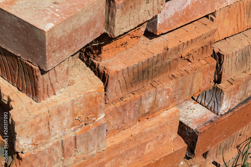 stack bricks red rectangular closeup building material hard solid background base