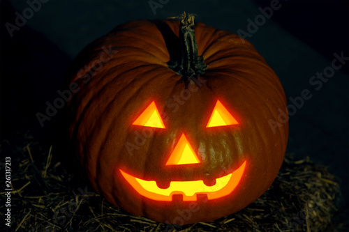 glowing ominous head lantern jack traditional decor halloween burning frightening smile eyes