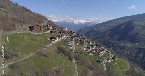 Hérémence long approach in morning - Aerial 4K photo