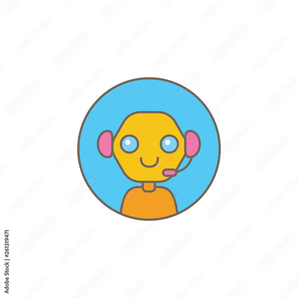 cute chatbot character or intelligent assistant with speech bubble isolated on white background. Vector Funny robot assistant, chatter bot, helper chatbot logo or label