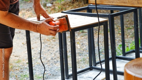 Bild auf Leinwand Asian male  making chairs , Working wood