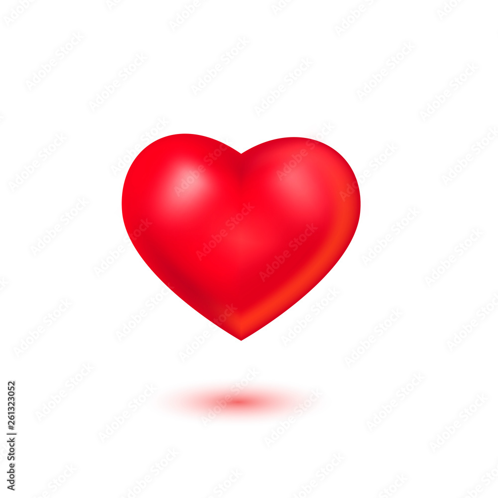 Red 3d heart isolated on white background. Vector illustration for banner, lettering, invitation, poster, web. St. Valentine's day concept.