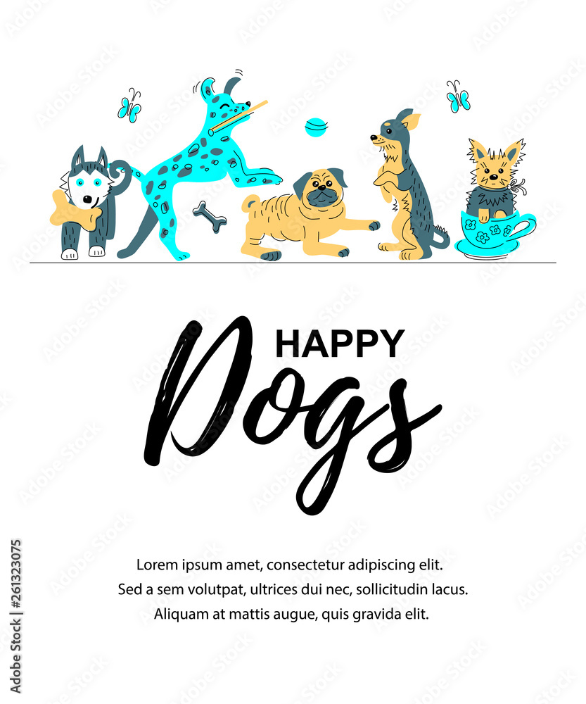 Vector illustration with hand drawn sketch style cute doggies. Place for text. Banner for pet shop, invitation, dog cafe, show, grooming, flyers. Vector illustration with hand drawn sketch style cute doggies. Place for text. Banner for pet shop, invitation, dog cafe, show, grooming, flyers.