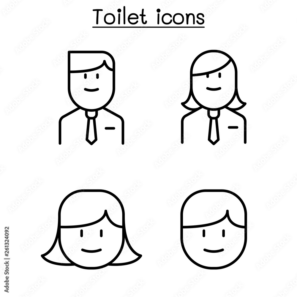Fototapeta premium Office toilet, restroom, bathroom symbol set in thin line style