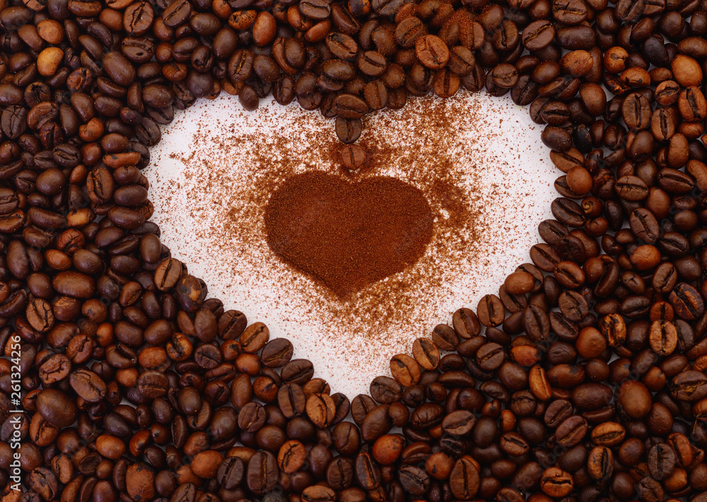 Coffee beans in the shape of a heart. Coffee beans in the shape of a heart.