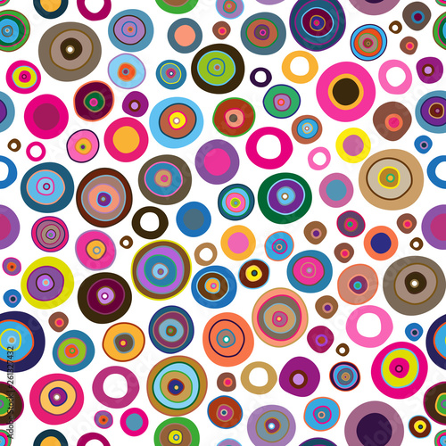 Seamless colorful pattern with painted rings and dots