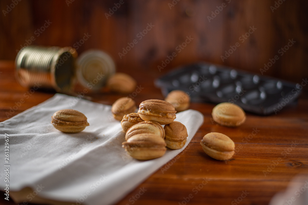cookies in the form of a nut with boiled condensed milk