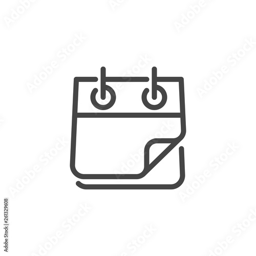 Tear-off Calendar Icon. Blank Tear Off Form Line Label. Rolled Notebook Outline Pictograph. Time Management Note. Calender Button. Vector Illustration Isolated for Web and App in Linear Style