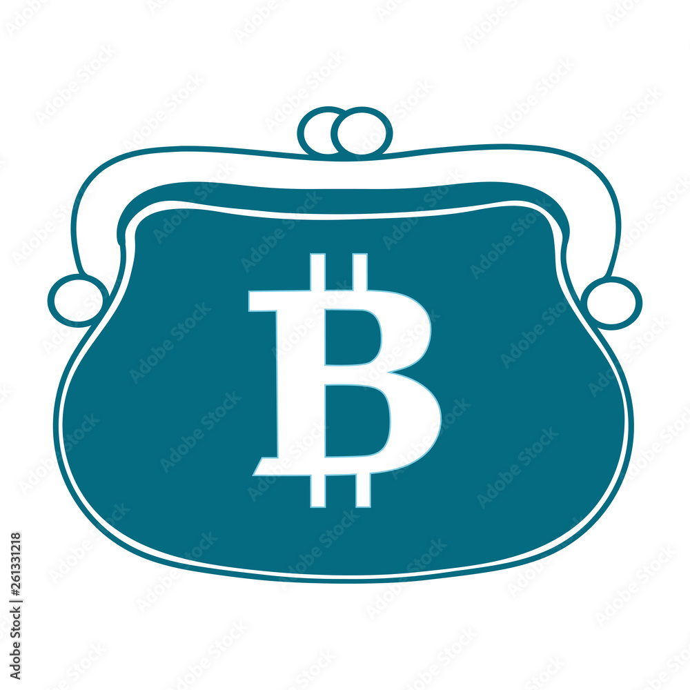 Blue silhouette of a wallet. The symbol, the icon of bitcoin. isolated, white. Vector Blue silhouette of a wallet. The symbol, the icon of bitcoin. isolated, white. Vector