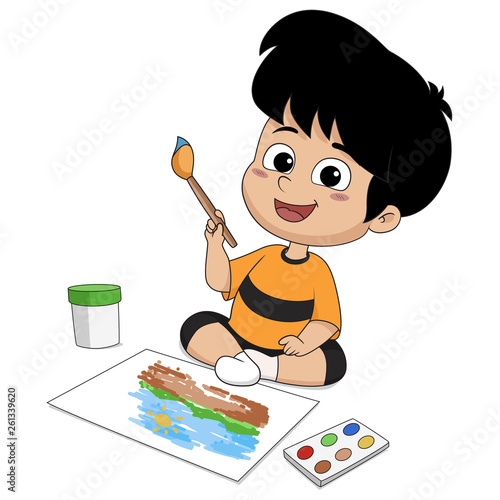 In class the children are drawing on paper in the imagination of both wood and watercolor.