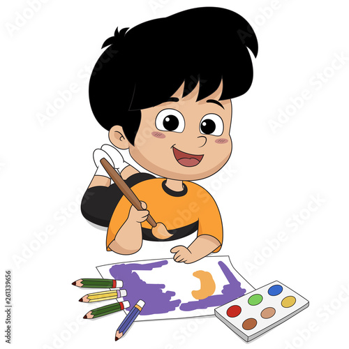 In class the children are drawing on paper in the imagination of both wood and watercolor.