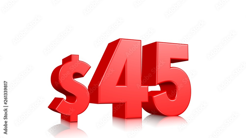 45% Red Forty-five percent on a white background. 3d render illustration. 45% Red Forty-five percent on a white background. 3d render illustration.