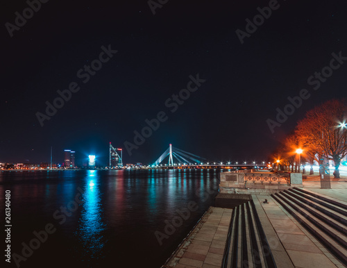 Daugava At Night, Riga, Vanšu Bridge