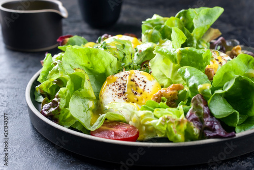 Photos Traditioneller deutscher Sommer Salat mit Blattsalat, Ziegenkäse und Mango Dress