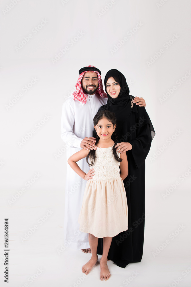 Arab family standing on white background Arab family standing on white background