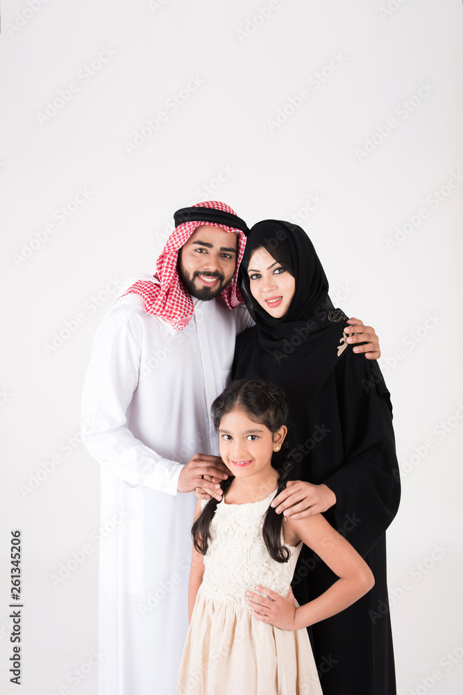 Arab family standing on white background Arab family standing on white background