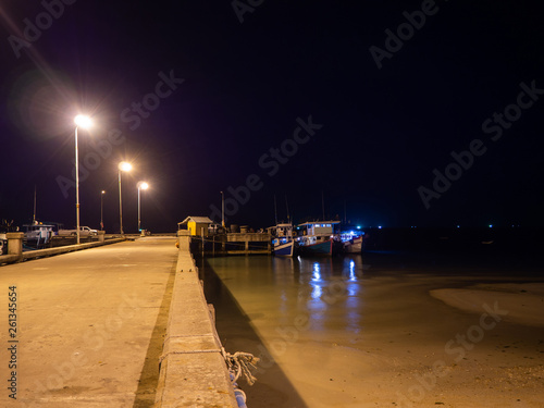 Fishing boats standing at night at the pier. Koh Phangan Thailand