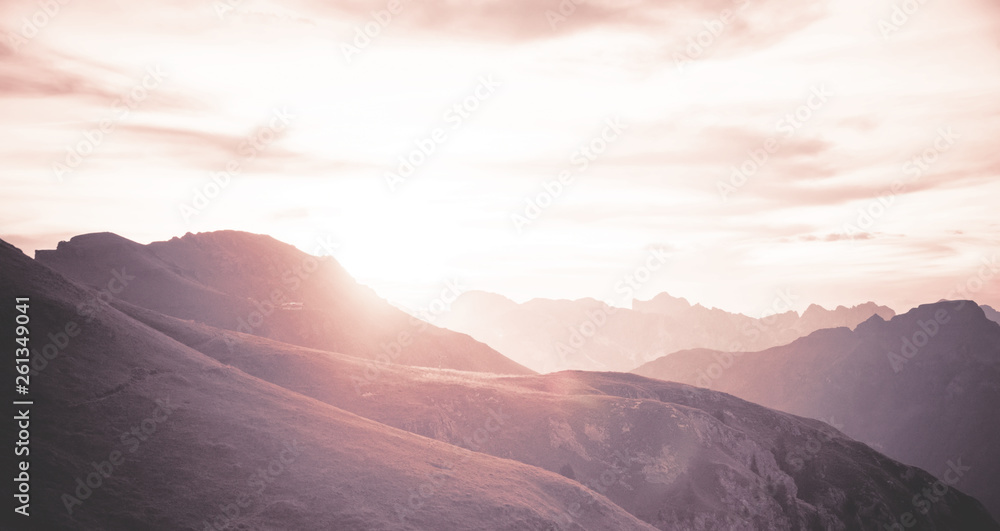 layered mountains landscape background of Dolomites, Italy