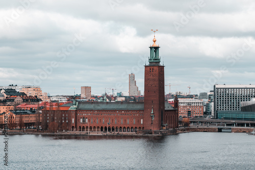 The Stockholm City Hall by the river Riddarfjarden, a classical picture, Sweden