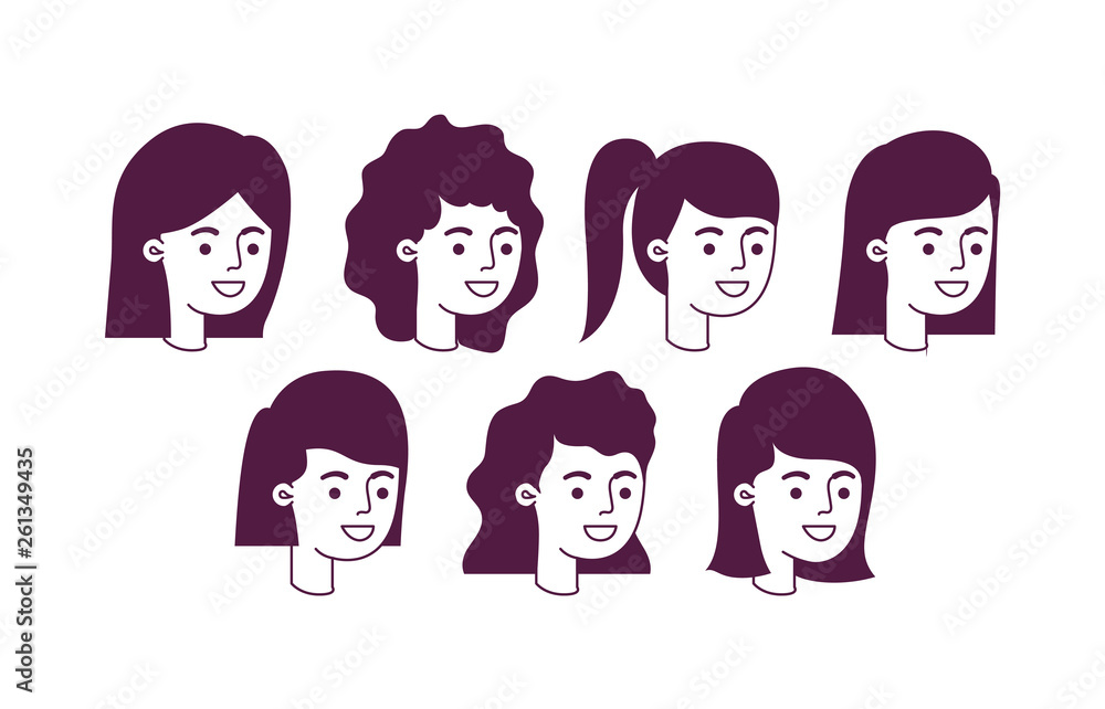 group of girls heads characters
