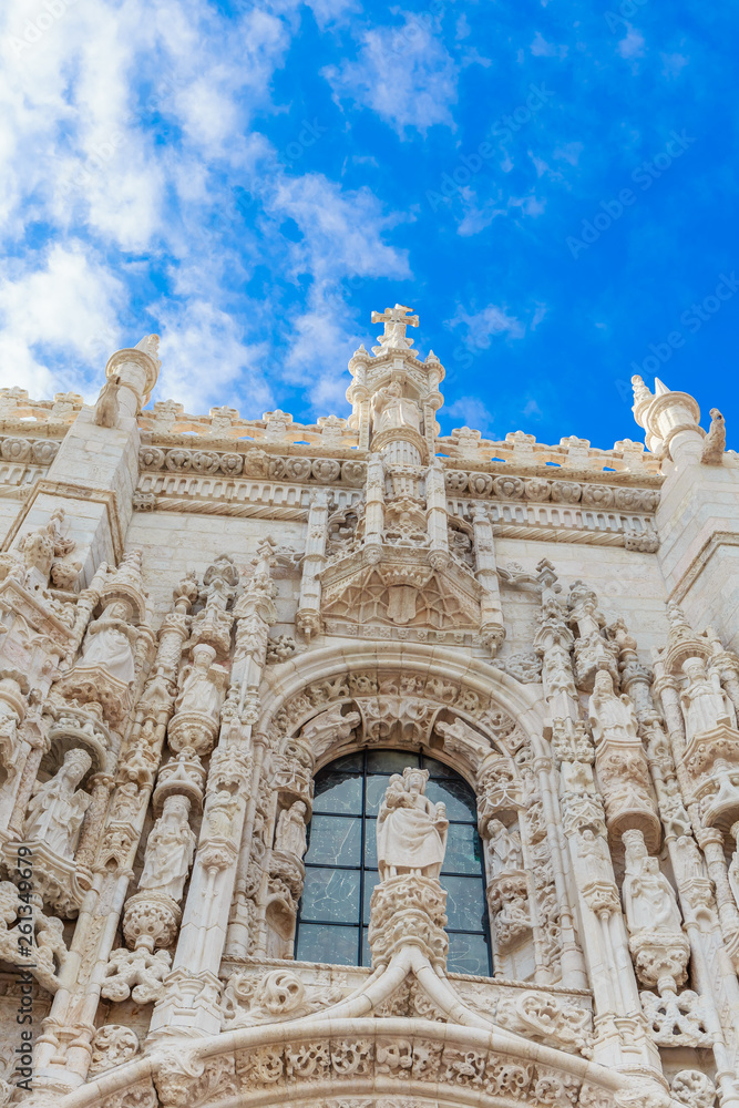 Fragment of the Jeronimos or Hieronymites Monastery. Classified as UNESCO World Heritage it stands as a masterpiece of the Manueline art. Lisbon, Portugal