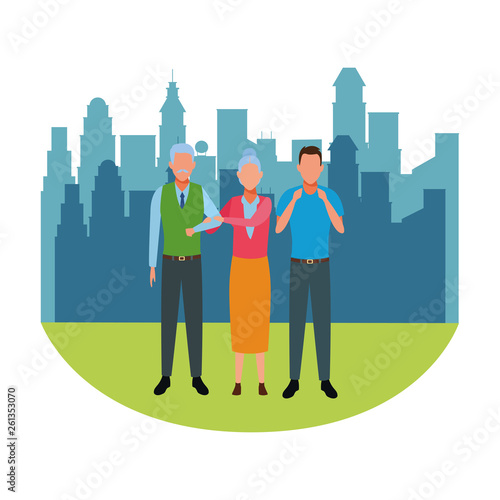 elderly couple and man