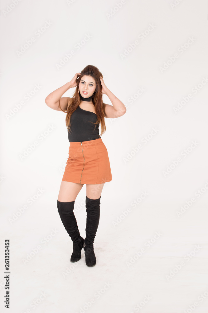 Beautiful girl standing on white background Beautiful girl standing on white background
