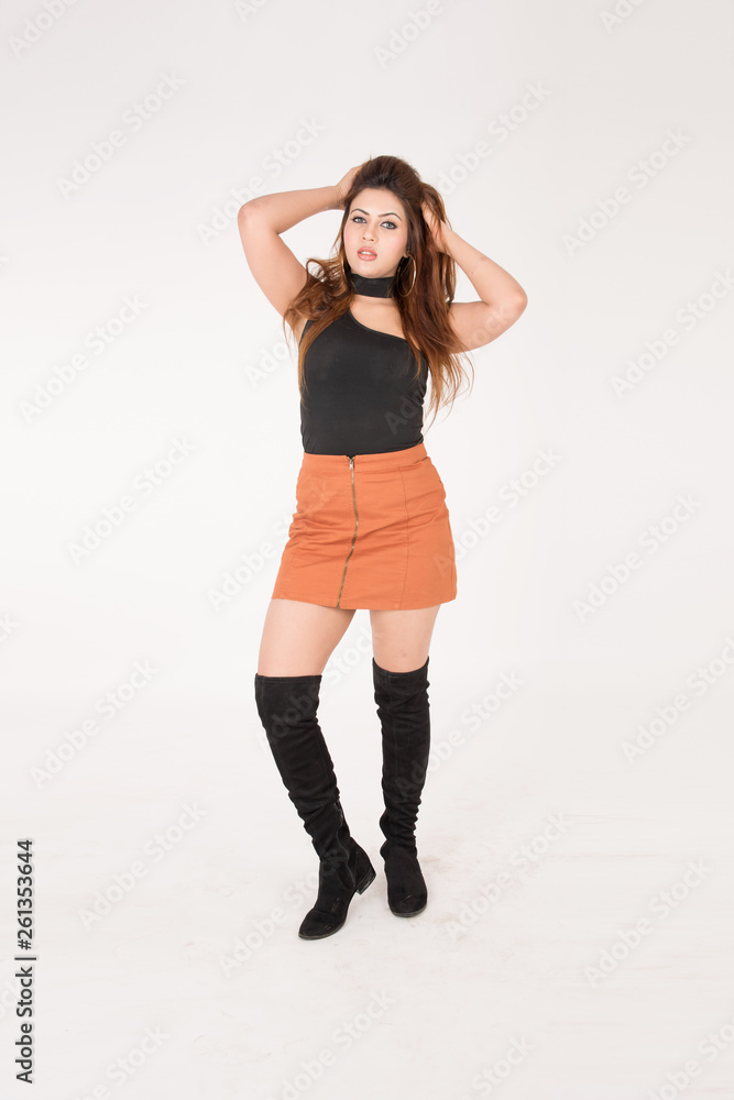 Beautiful girl standing on white background