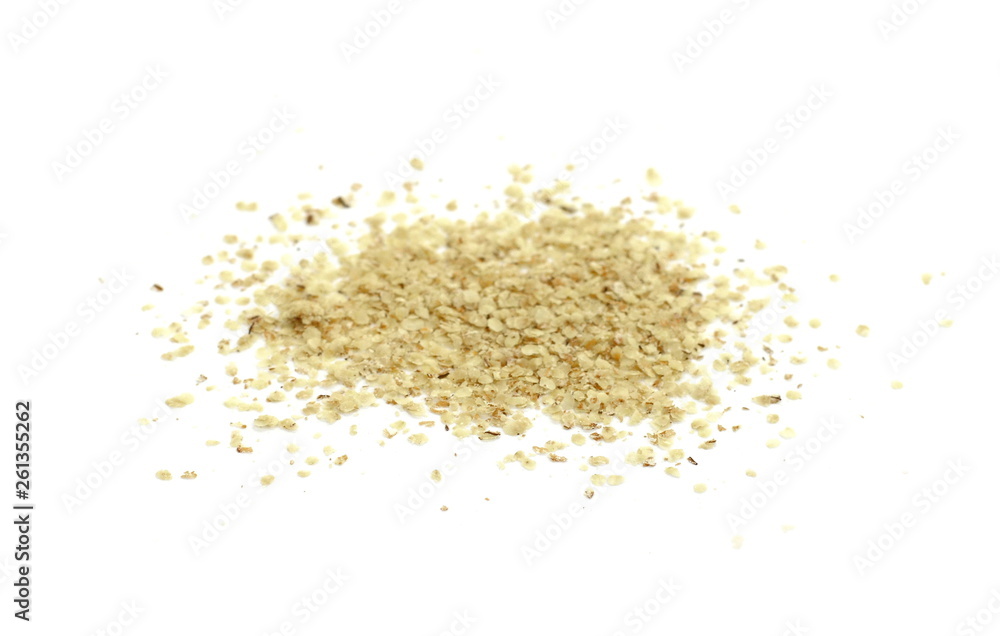 Wheat germ, the highly nutritious heart of the wheat kernel isolated on white. Wheat germ pile isolated on white background. Wheat germ, the highly nutritious heart of the wheat kernel isolated on white. Wheat germ pile isolated on white background.